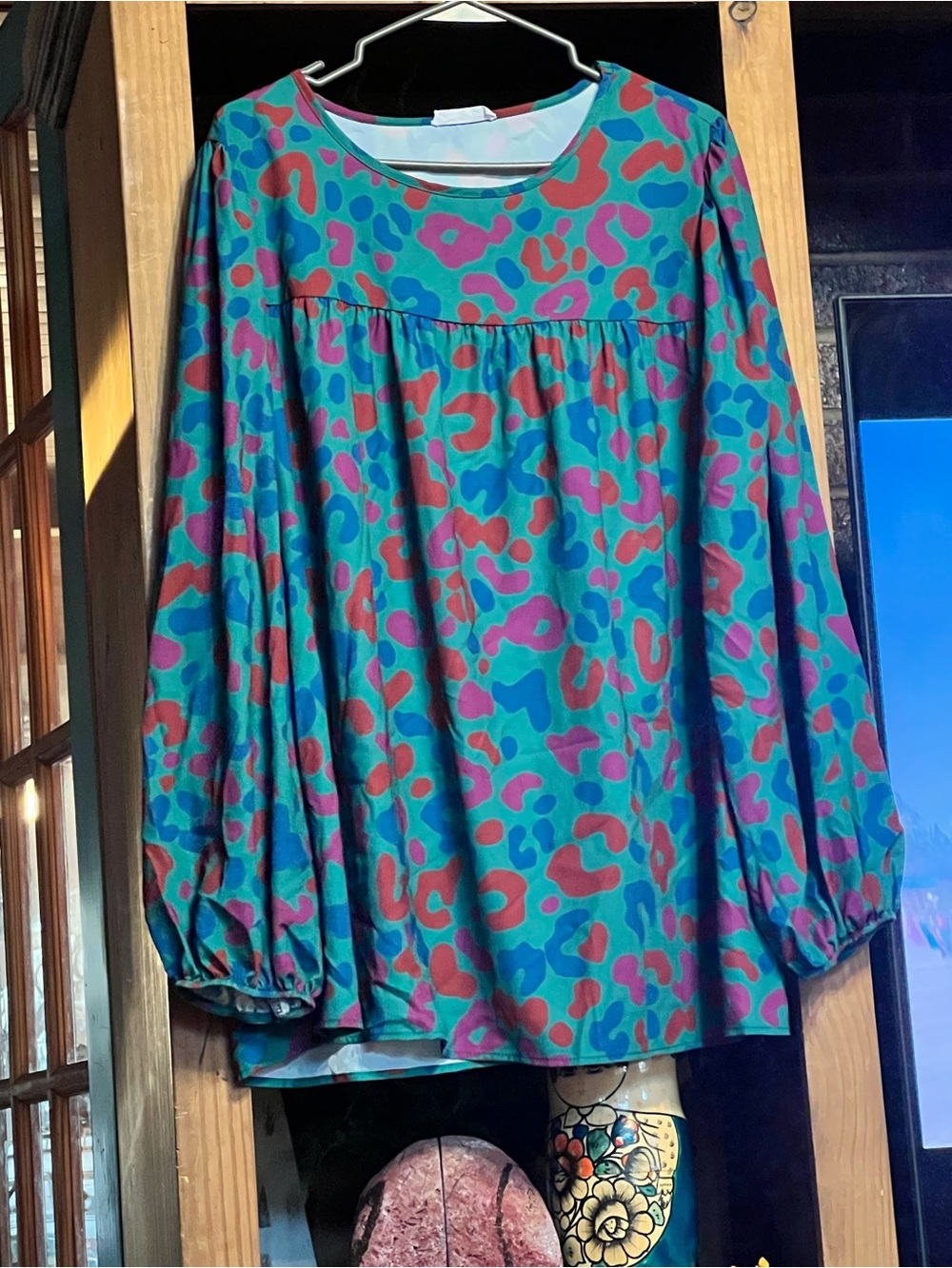 First Love Teal Multi-Color Long-Sleeve Peasant Blouse